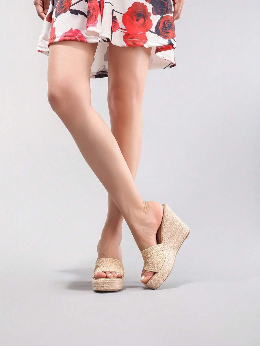 Cork Wedge Sandal - Damessandalen met touwplatform en sleehak, sandalen