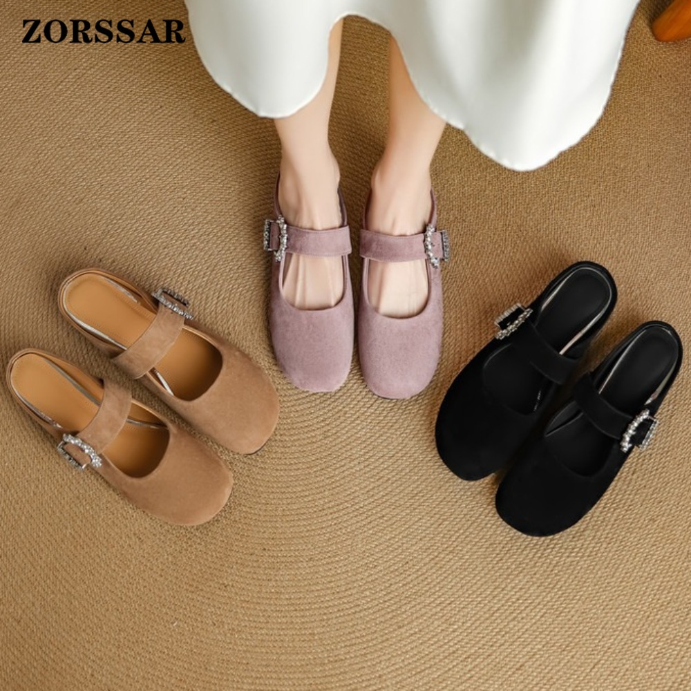 Kids Shoes Women - Dames Suède Platte Mary Jane Mules