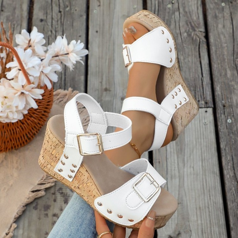Cork Wedge Sandal - Dames zomer wedgesandalen plateau hoge hakken