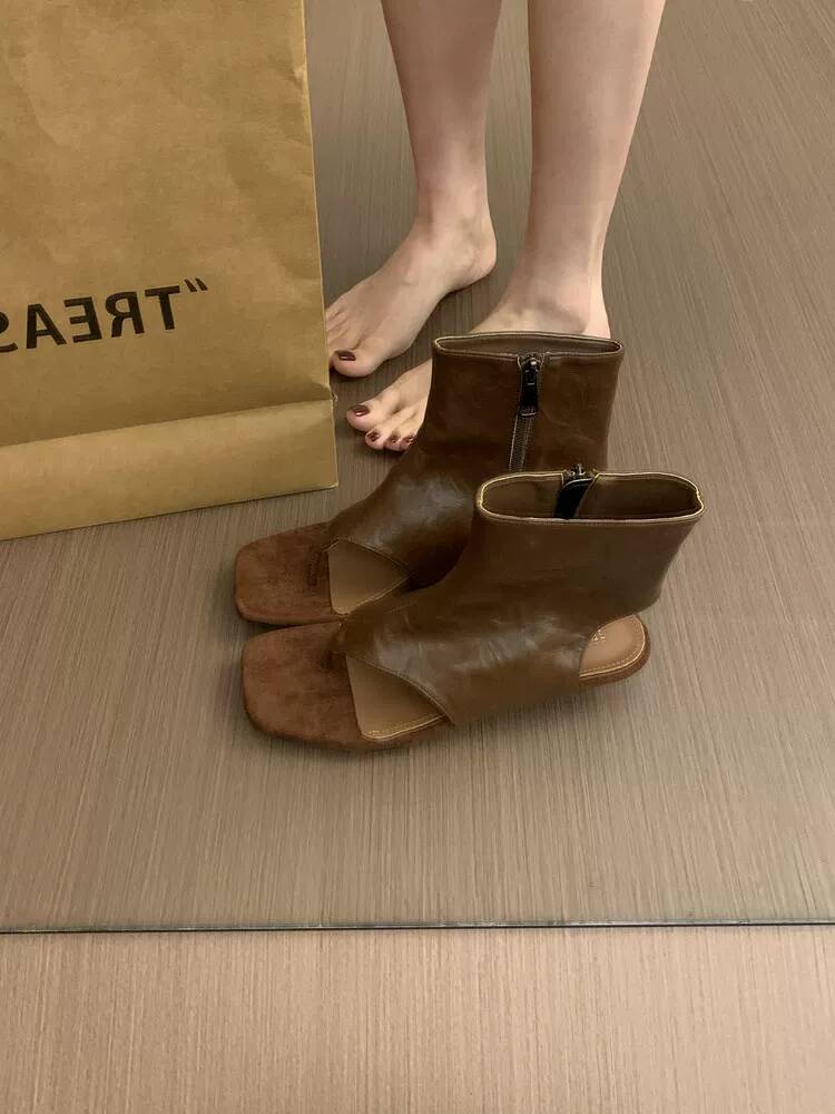 Women Shoes Boots - 2026 Franse Retro Bruine Korte Enkellaarzen