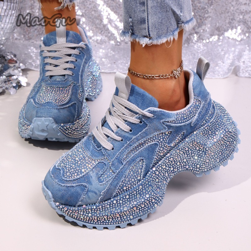 Platform Sneakers Chunky - Mode Strass Dames Chunky Sneakers Dikke