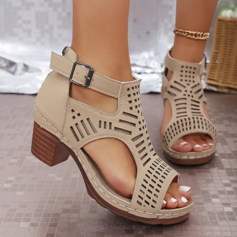 Cork Wedge Sandal - Damessandalen in Romeinse stijl, ademend en