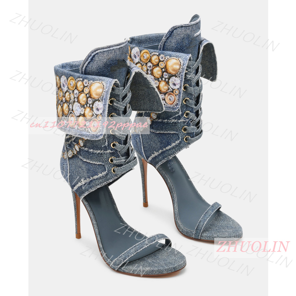 Dames blauwe denim strass sand - Kids Shoes Women recensie en prijs
