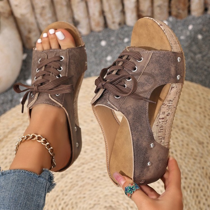 Damessandalen met sleehak, ope - Cork Wedge Sandal recensie en prijs