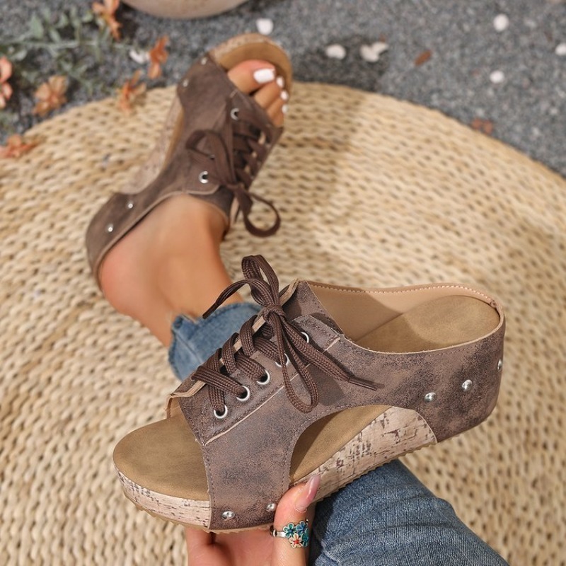 Damessandalen met sleehak, ope - Cork Wedge Sandal recensie en prijs